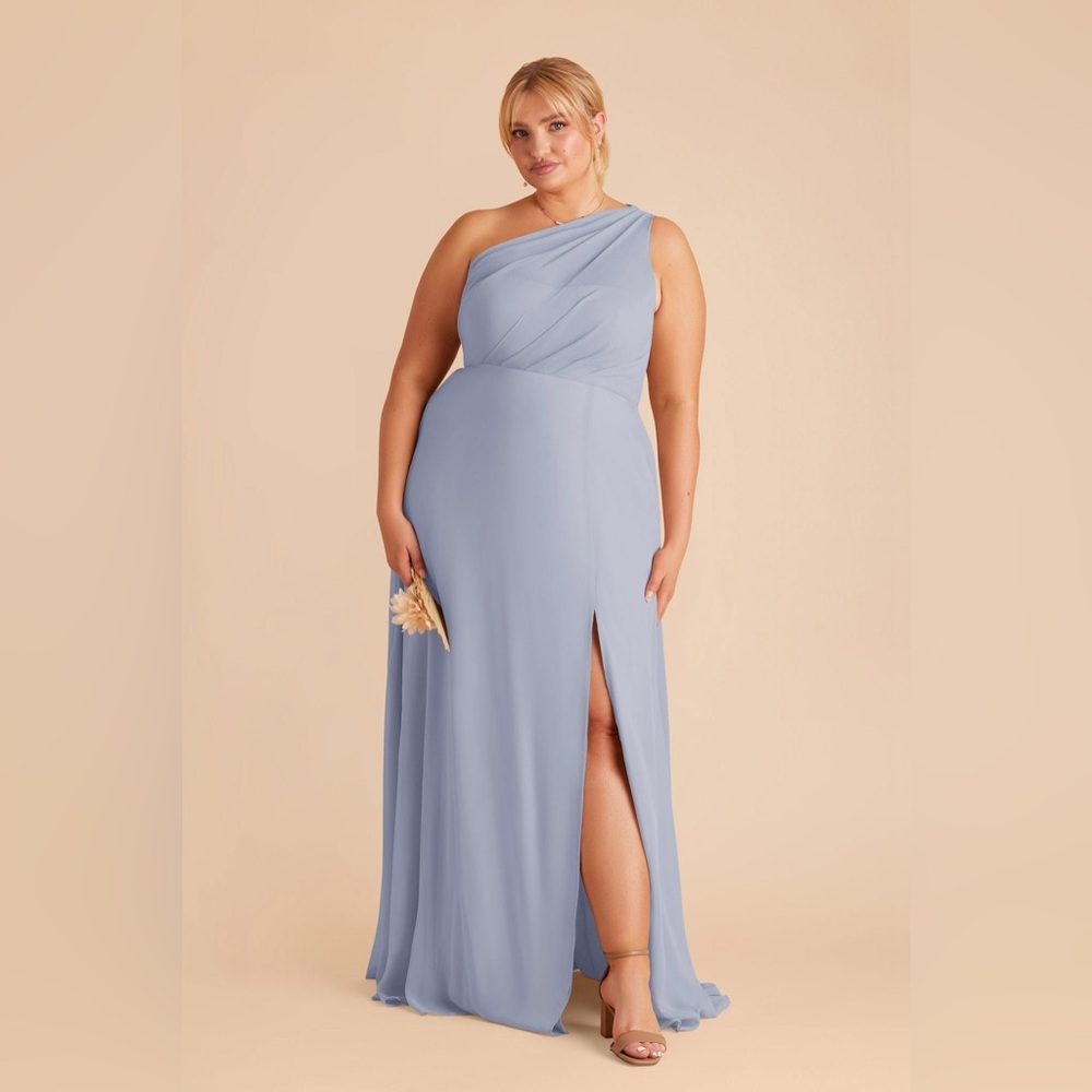 NWT Birdy Grey Kira Chiffon Dusty Blue Bridesmaid Dress Size 1X Slit Pocket
